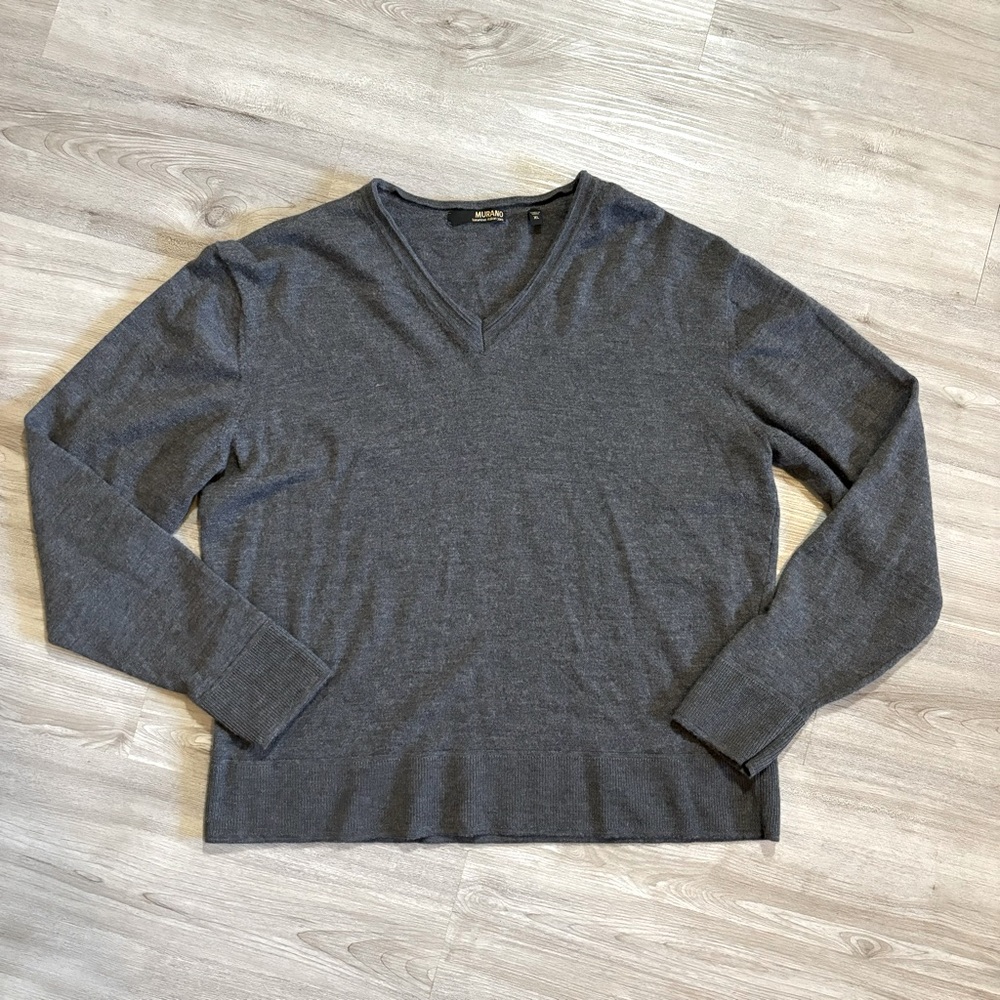 MURANO Luxurious Italian Yarn MERINO WOOL Pullover Size XL Gray Grey Long sleeve